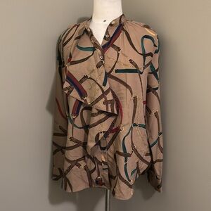 NWT Lauren Ralph Lauren Black Label Equestrian Theme Blouse Size XL